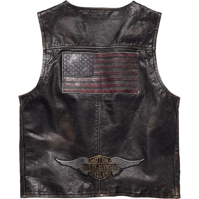 Harley-Davidson Men's Iron Distressed Slim Fit Leather Vest Black Leather HD Vest