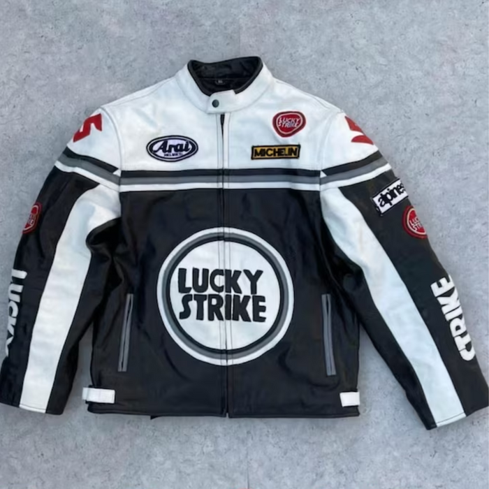 Lucky Strike Leather Jacket for Men: Handmade Vintage Motorcycle Apparel