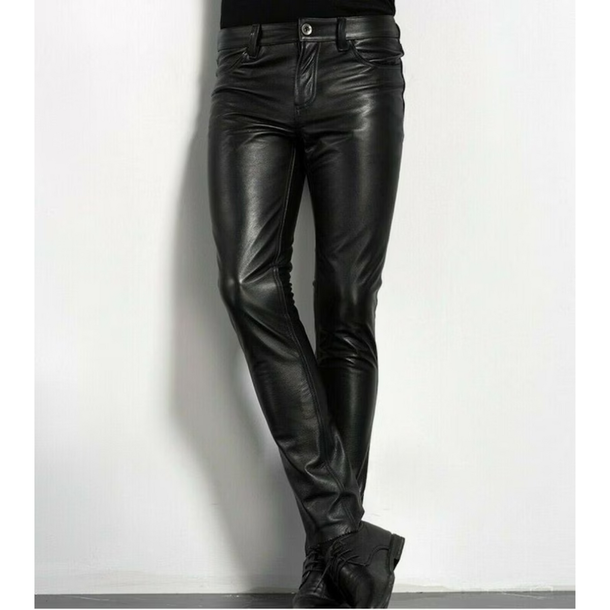 Men's Genuine Sheep Leather Party Pants Slim Fit Leather Pants