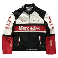 Men's Red Black Mercedes Benz F1 Racing Leather Jacket: Premium Motorsport Apparel