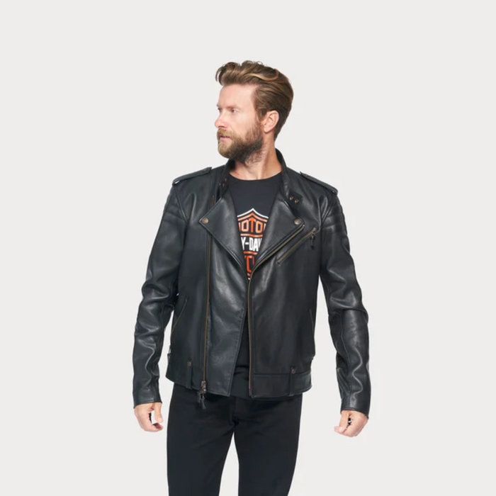 Harley Davidson Chaqueta de cuero Big Sur para hombre, Chaqueta de cuero de vaca 100% real para motocicleta, Chaqueta resistente de cuero negro Harley Davidson, Regalo para hombres