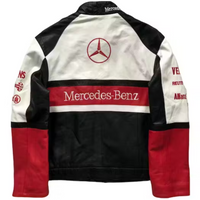 Men's Red Black Mercedes Benz F1 Racing Leather Jacket: Premium Motorsport Apparel