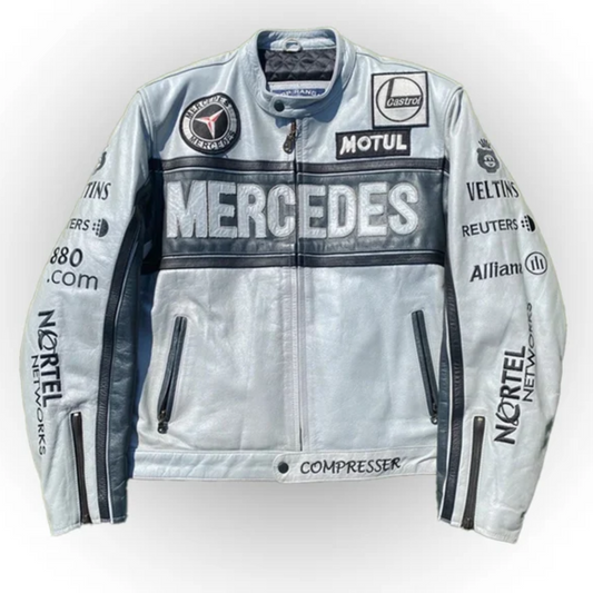 Men's Mercedes Grey Leather Jacket: Sleek Style for Sophisticated Gentlemen