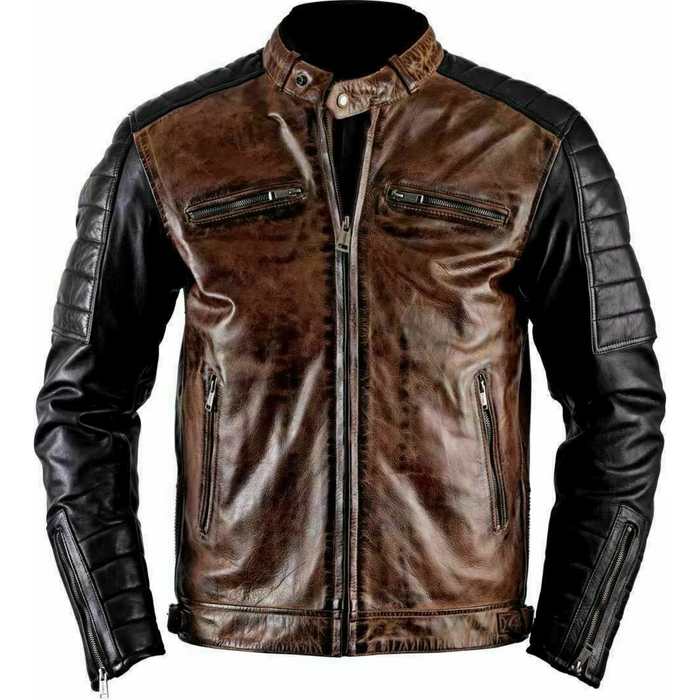 Retro Brown Cafe Racer Leather Jacket: Classic Men's Leather Jacket