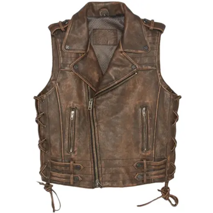 Vintage Distressed Brown Motorcycle Leather Waistcoat Classic Biker Leather Vest for Men