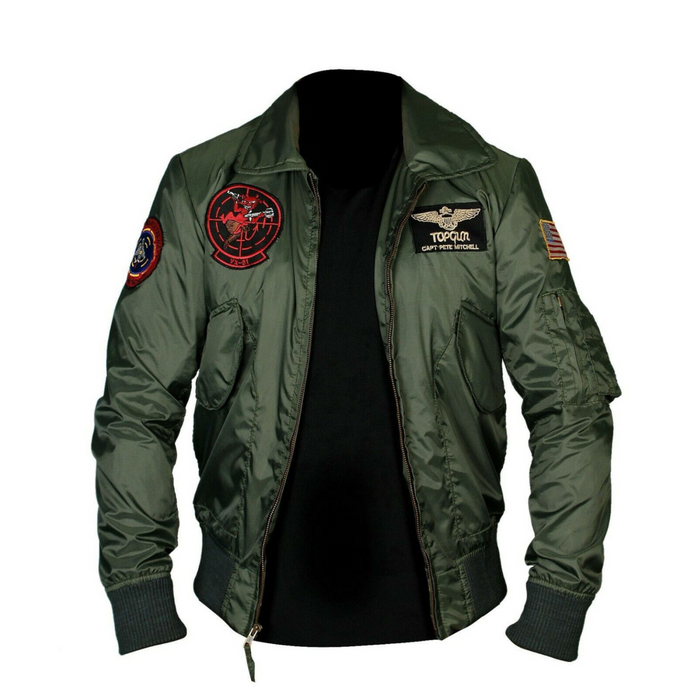 Top Gun Inspired Men's Bomber Jacket: Captain Pete Mitchell Flight Aviator Pilot Style