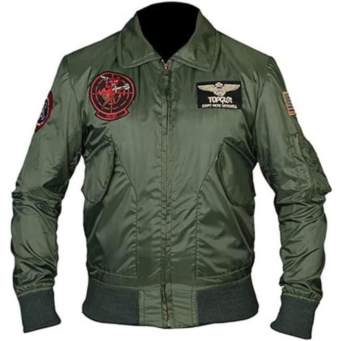 Top Gun Inspired Men's Bomber Jacket: Captain Pete Mitchell Flight Aviator Pilot Style