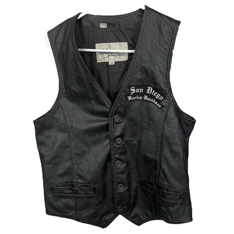 Harley Davidson Men's XS Genuine Leather Black Moto Vest: Quick Ship Available