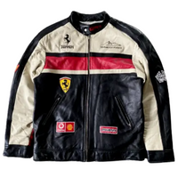 Vintage Rare Ferrari Racing Leather Jacket: Iconic F1 Logo Streetwear for Men