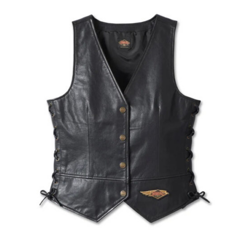 Women’s 120th Anniversary Laced Side Leather Vest Commemorative Motorcycle Apparel