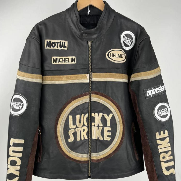 Lucky Strike Men's Motorbike Racing Jacket: Fully Handmade Gift for Men