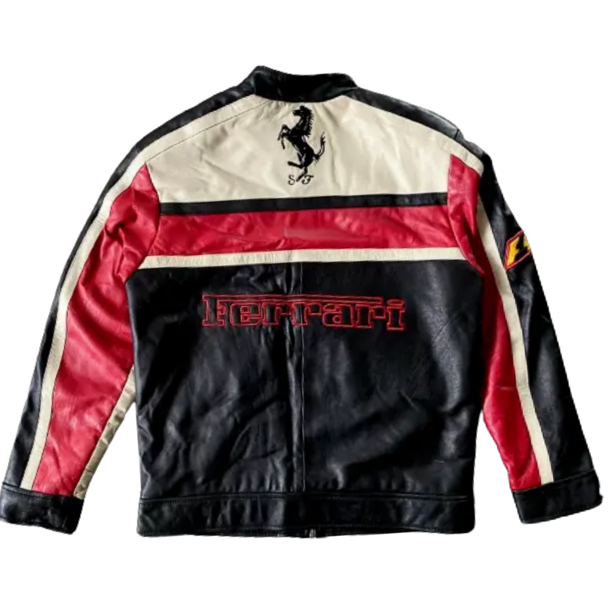 Vintage Rare Ferrari Racing Leather Jacket: Iconic F1 Logo Streetwear for Men
