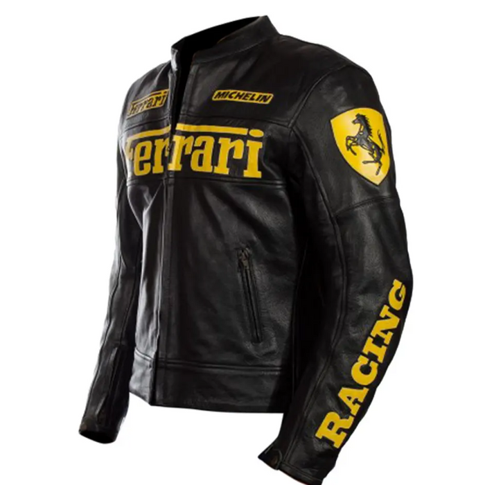 Men's Ferrari Racing Biker Sheepskin Leather Motorcycle Jacket: Authentic Bike Racers Apparel