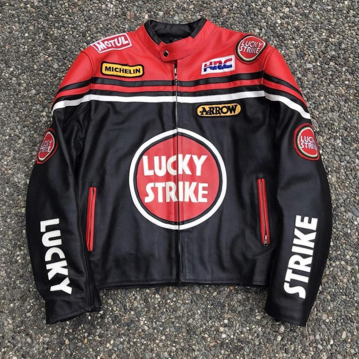 New Lucky Strike Men's Motorcycle Racing Jacket: Fully Handmade