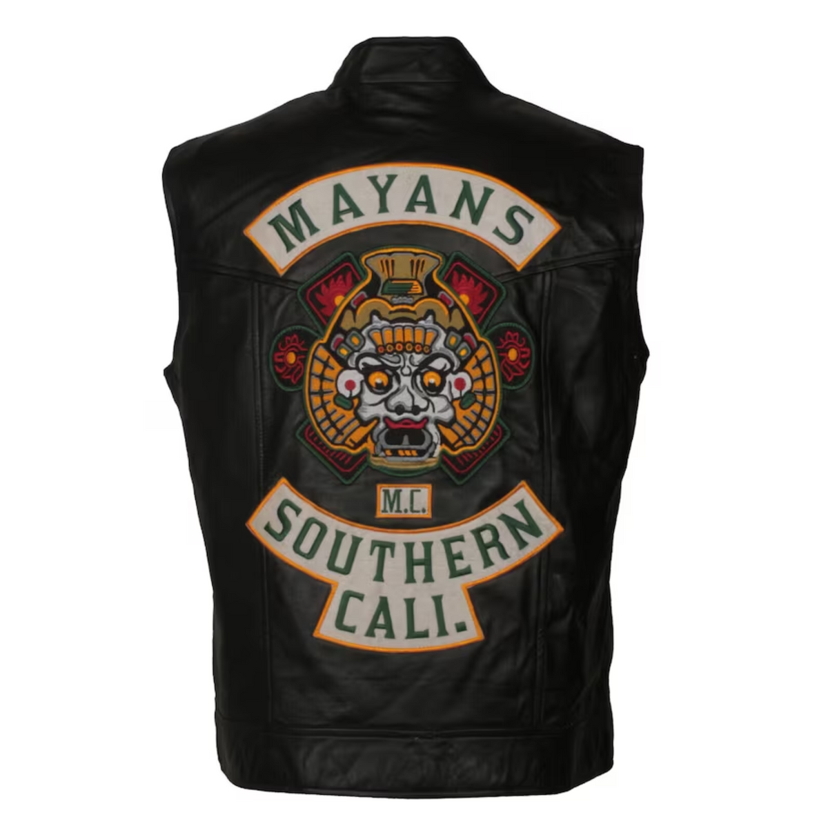 Michael Irby MAYANS Men's Biker Black Leather Vest: Custom Embroidery - Perfect Gift for Him
