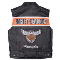 Harley Men's Genuine Black Leather Motorcycle Coat - Handcrafted Biker Riding Vest with Stand-Up Collar