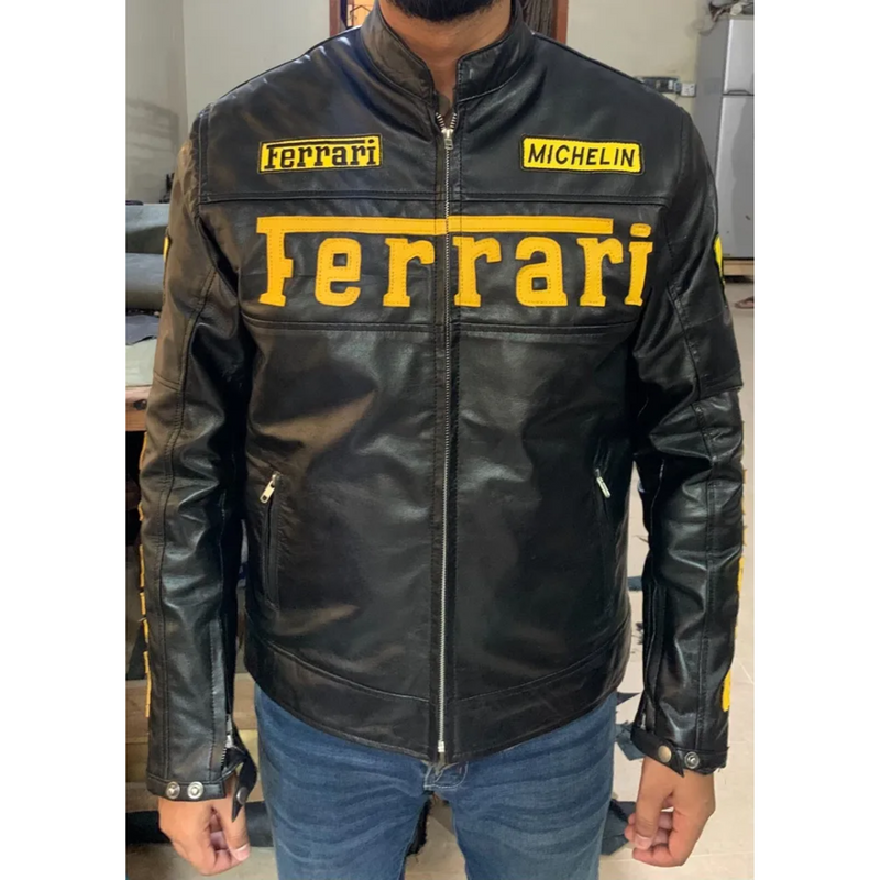 Men's Ferrari Racing Biker Sheepskin Leather Motorcycle Jacket: Authentic Bike Racers Apparel