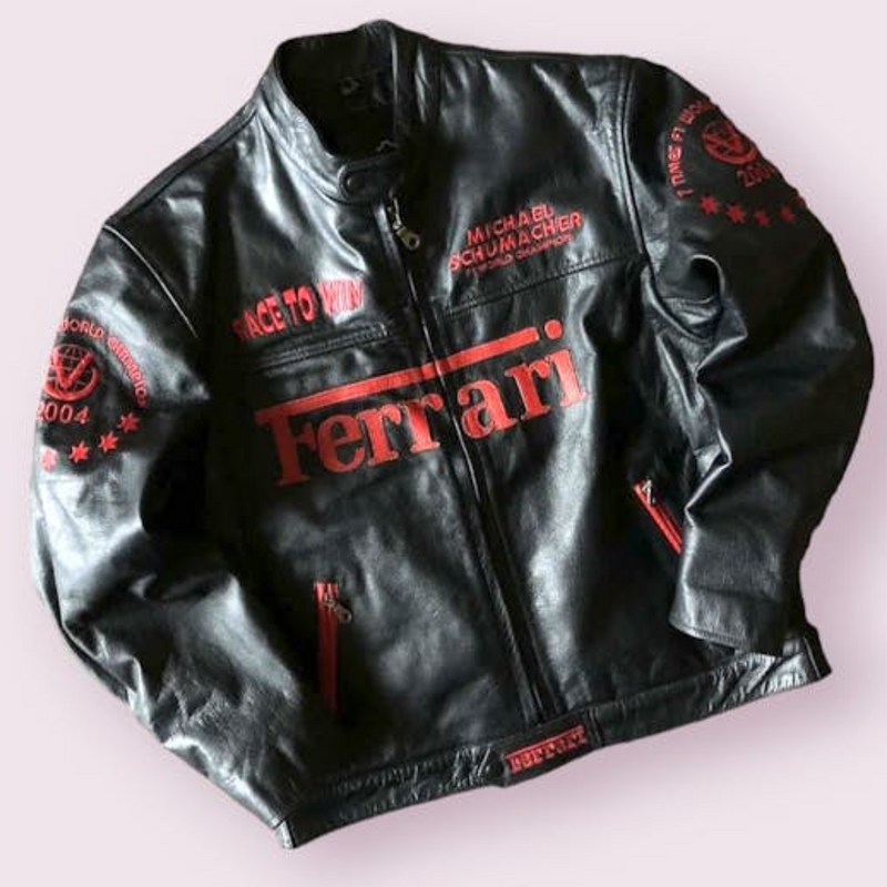 Vintage Inspired Ferrari Jacket: Red and Black Motorcycle Racers Apparel
