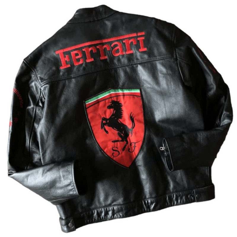 Vintage Inspired Ferrari Jacket: Red and Black Motorcycle Racers Apparel