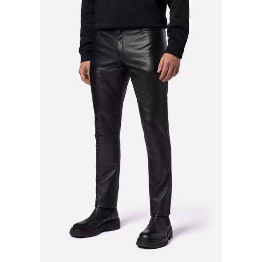 Herren-Lederhose in schmaler Passform – eleganter Klassiker. Radsport-Hose aus echtem Schaffell-Leder, vollständig handgefertigte Hose, schwarze Lederhose, Geschenk für Biker, Geschenk für Herren, Motorrad-Lederhose, Motorradbekleidung