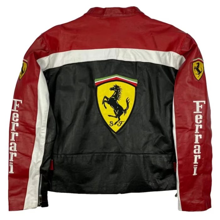 Vintage Ferrari F1 Racing Jacket: Retro Black & Red Leather for Men and Women Bike Racing Jacket
