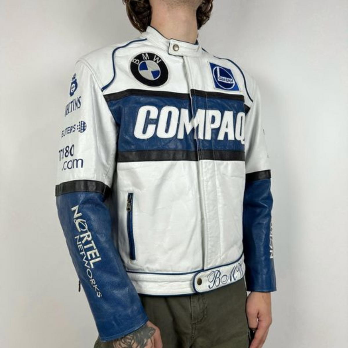 Vintage BMW Top Gear Compaq Racing Leather Jacket: Classic Bike Racing Style