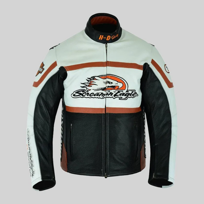 Chaqueta de cuero Harley Davidson Raceway Screamin Eagle para hombre | Chaqueta de cuero de motociclista | Chaqueta de carreras para hombre | Chaqueta de cuero HD