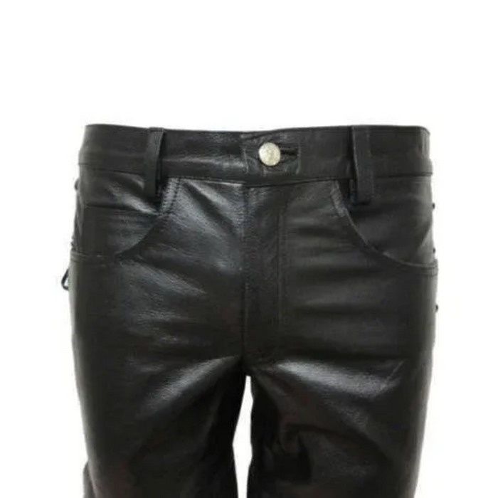 Leather Shorts For Men With Unique Side Lace Design And Button And Zip Closer