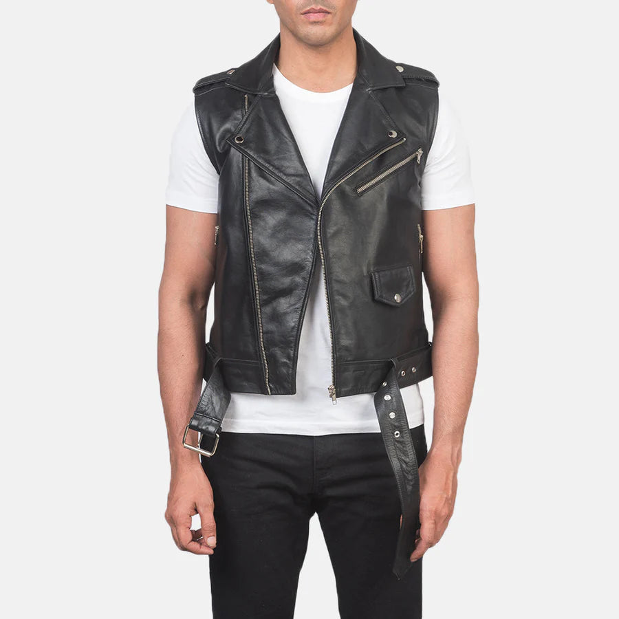 Sullivan Black Leather Biker Vest UNISEX