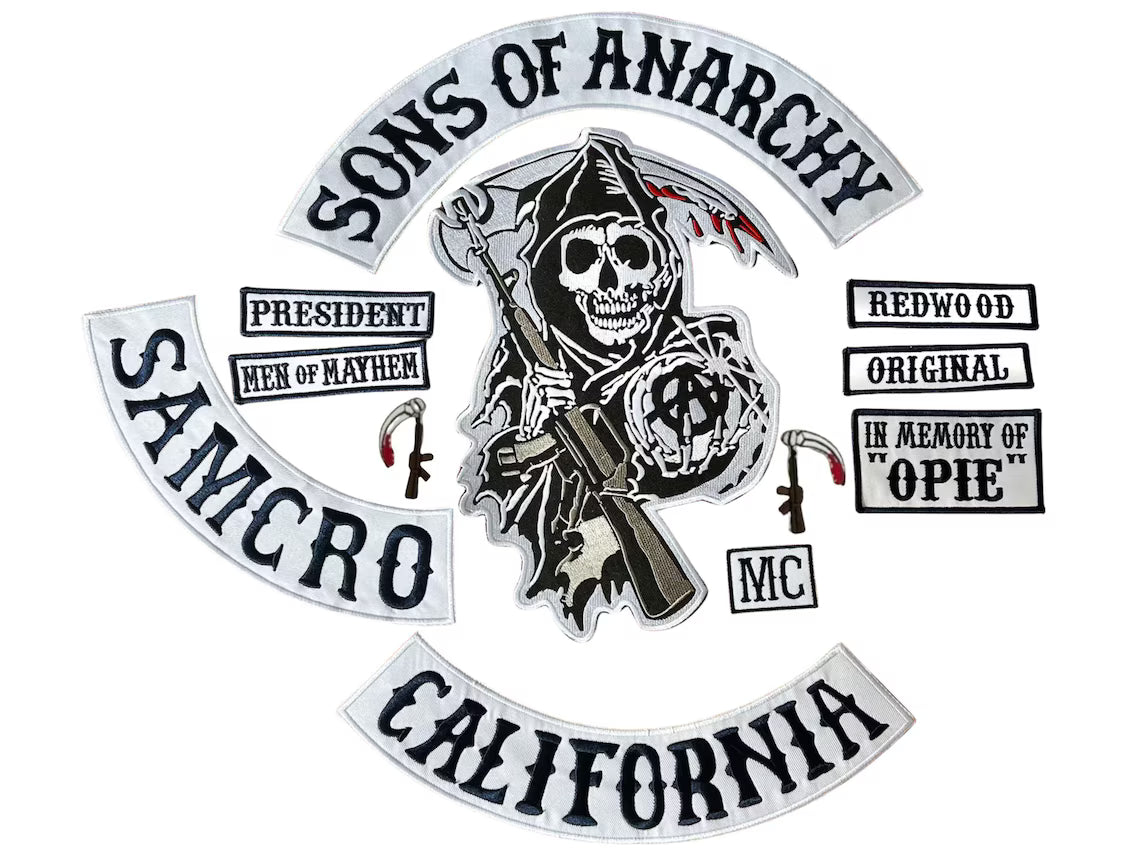 Sons Of Anarchy Embroidered Patches Complete Set Iron On | Jax Teller Leather Vest Patches | Personalized Gift with Custom City Patch
