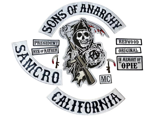Sons Of Anarchy Embroidered Patches Complete Set Iron On | Jax Teller Leather Vest Patches | Personalized Gift with Custom City Patch