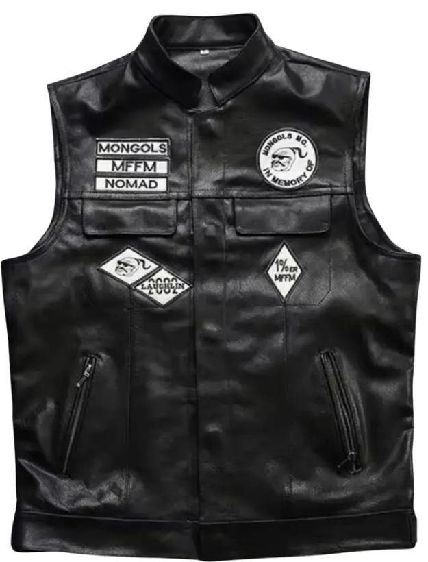 Premium Mongols Nomad MC Leather Vest – Outlaw Biker Club Style Waistcoat with Back Patch Motorcycle Rider Gear