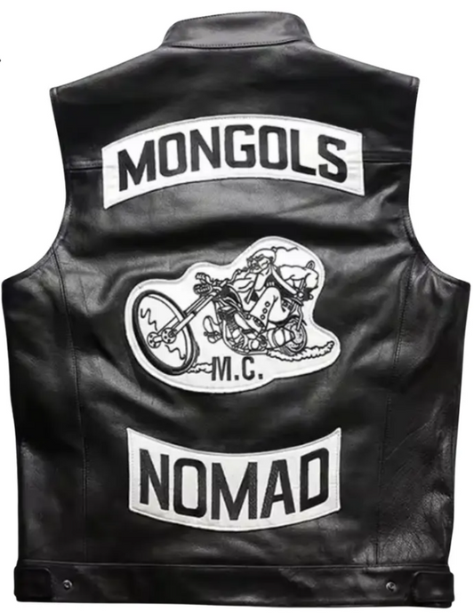 Premium Mongols Nomad MC Leather Vest – Outlaw Biker Club Style Waistcoat with Back Patch Motorcycle Rider Gear