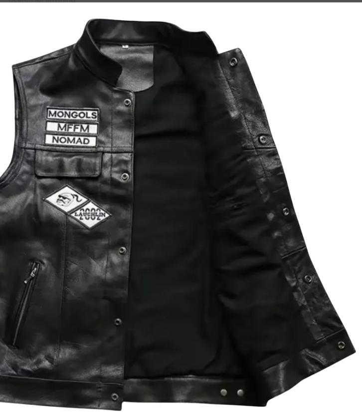 Premium Mongols Nomad MC Leather Vest – Outlaw Biker Club Style Waistcoat with Back Patch Motorcycle Rider Gear
