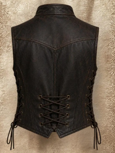 Vintage-Style Distressed Faux Leather Corset Vest with Button Detailing