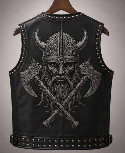 Men's Premium Leather Viking Biker Vest – Norse Warrior Embossed Design