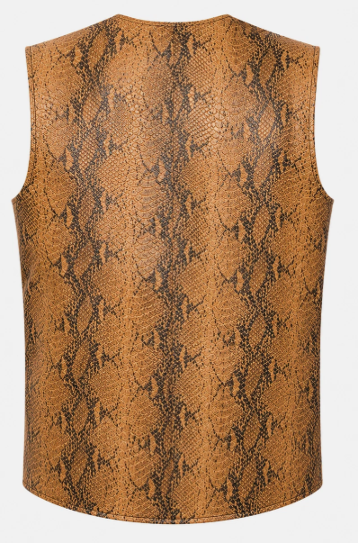 Men's Tan Snake-Print Faux Leather V-Neck Suit Vest
