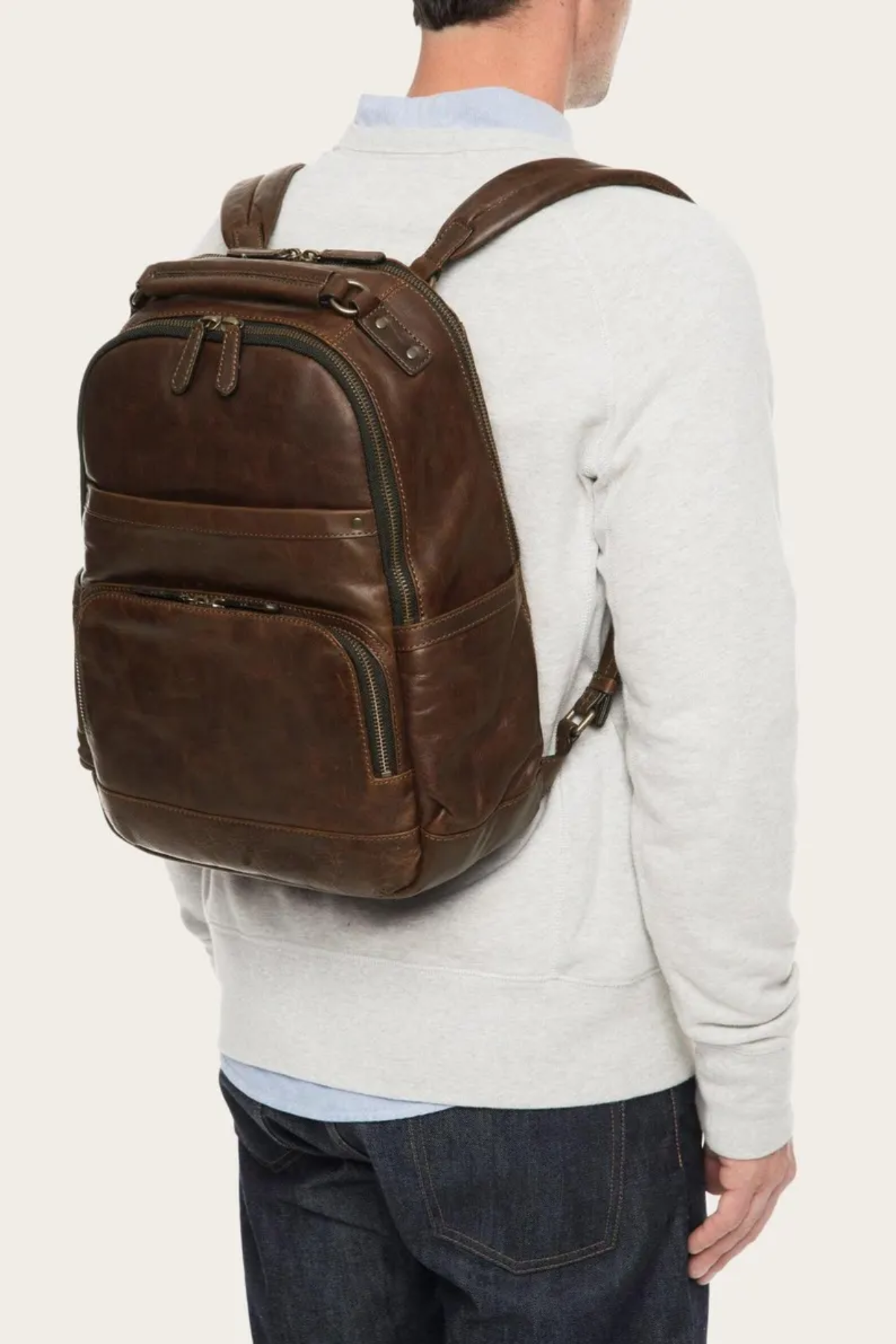 Frye Handmade Real Leather Backpack, Logan Model Frye Backpack, Cognac One Size Bag, Chocolate Brown School Leather Bag, Travel Laptop Bag