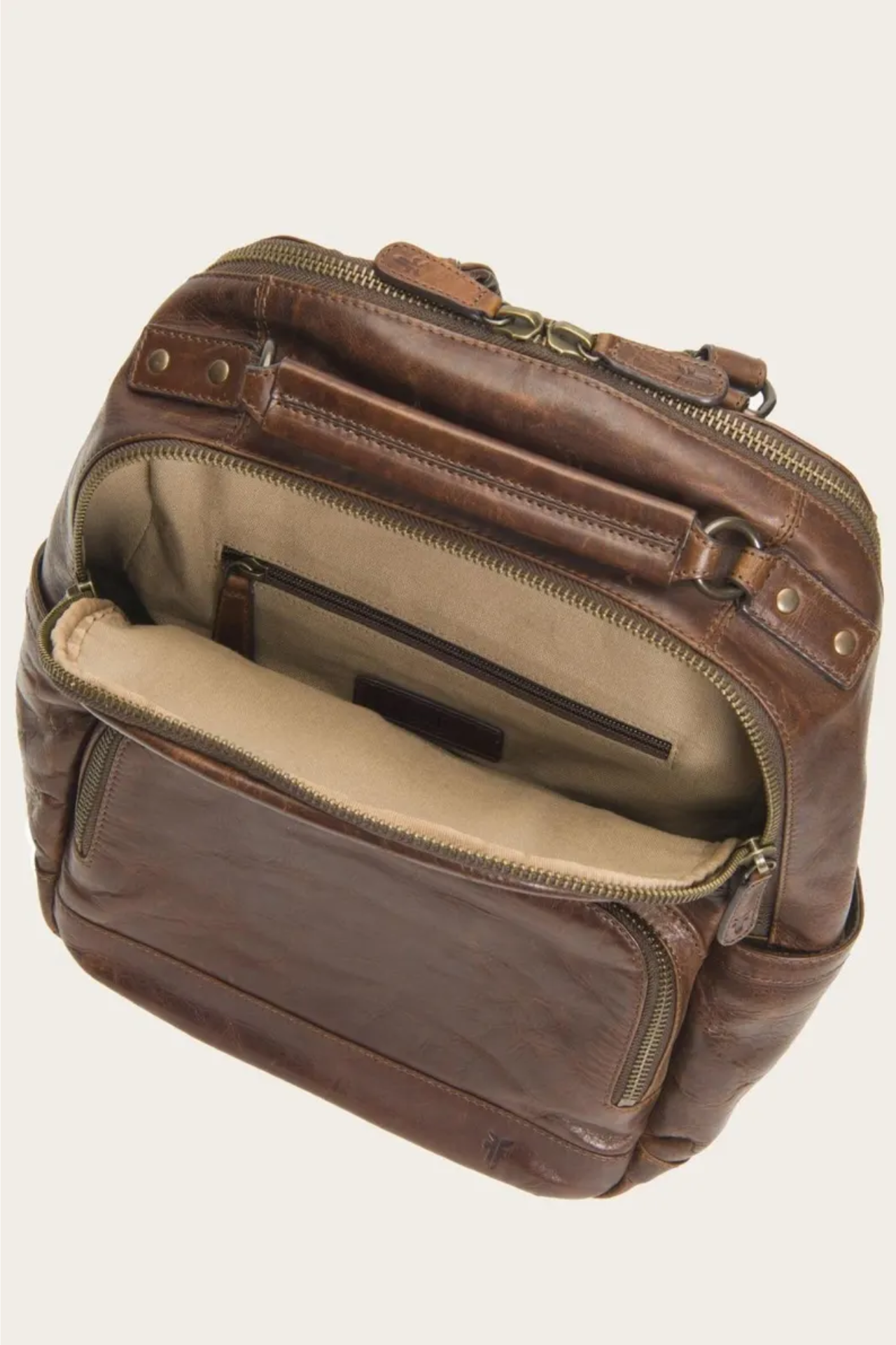 Frye Handmade Real Leather Backpack, Logan Model Frye Backpack, Cognac One Size Bag, Chocolate Brown School Leather Bag, Travel Laptop Bag