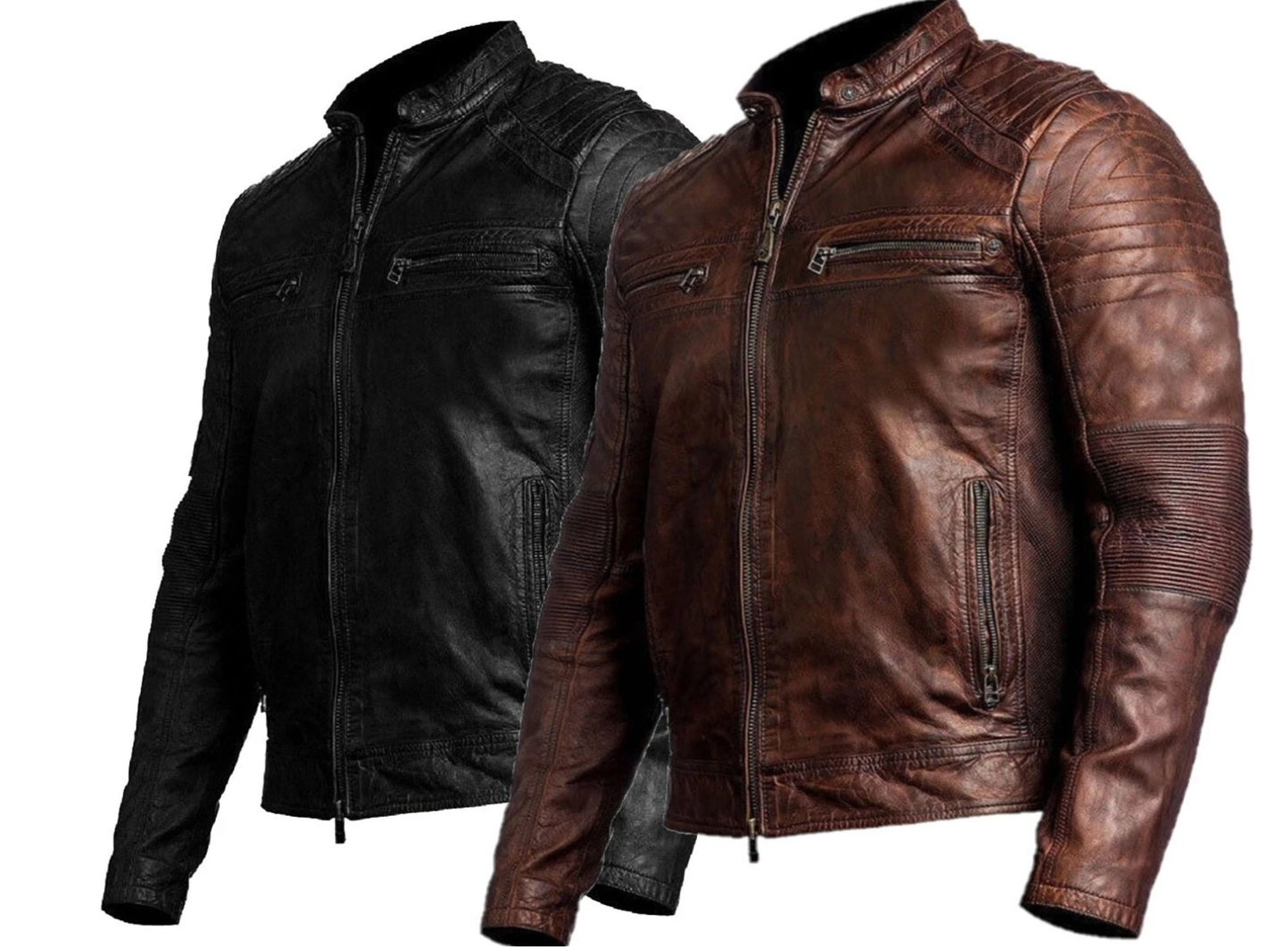 Café Racer Men's Leather Jacket Motorcycle Biker Genuine Cow Skin Soft Leather
