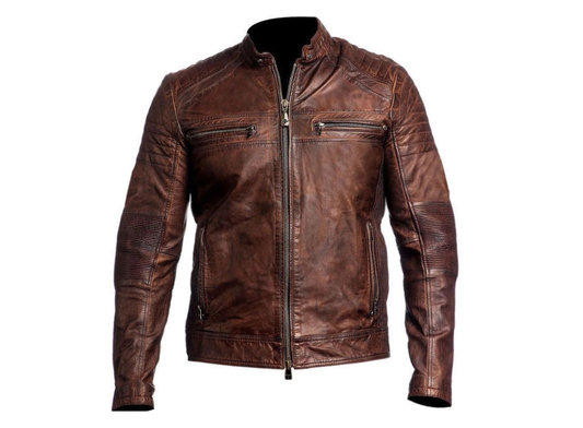 Café Racer Men's Leather Jacket Motorcycle Biker Genuine Cow Skin Soft Leather