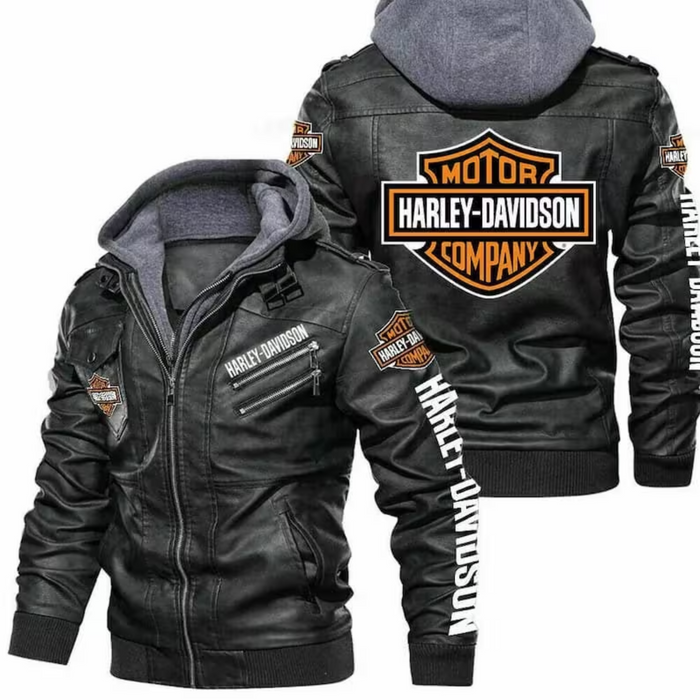 Harley Davidson Motorrad-Leder-Bikerjacke – schwarzes Herren-Leder mit Kapuze im Jahr 2023. Echte Lederjacke, Motorrad-Biker-Jacke, Geschenk für Männer und Frauen