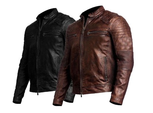 Café Racer Men's Leather Jacket Motorcycle Biker Genuine Cow Skin Soft Leather