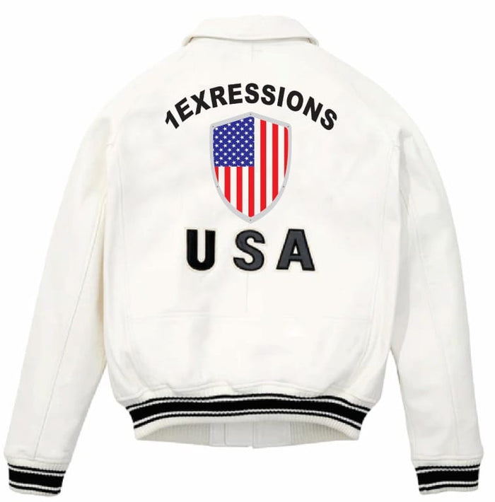 1XpressionS Handmade White Leather Jacket for Men - Perfect Gift for Him