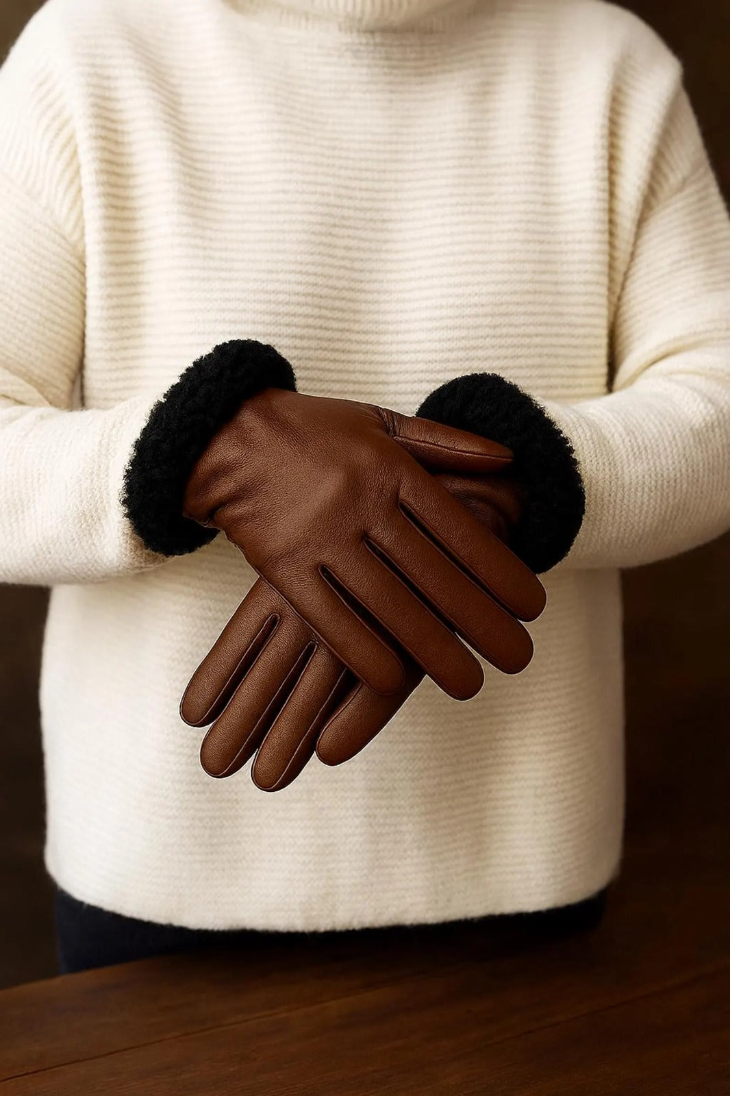 Leather gloves with furr - soft Italian nappa lamb leather, warm men's winter gloves unisex