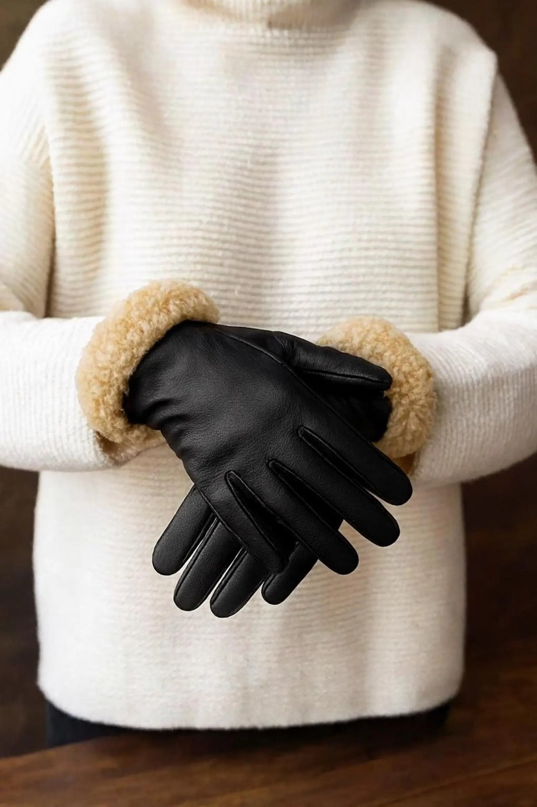 Leather gloves with furr - soft Italian nappa lamb leather, warm men's winter gloves unisex