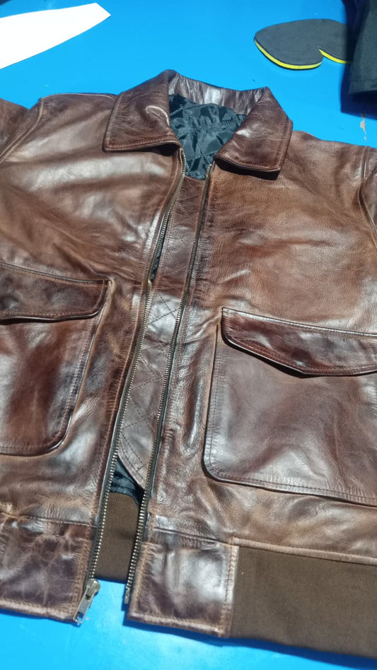 Pilot Brown Leather Bomber Jacket