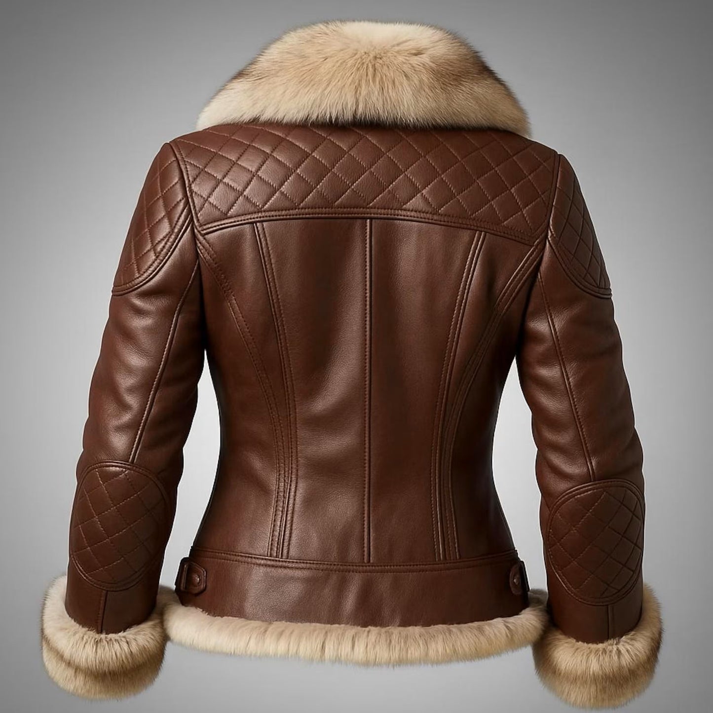 Women Brown Leather Jacket Fur Collar Slim Fit Winter Biker Genuine Leather Coat