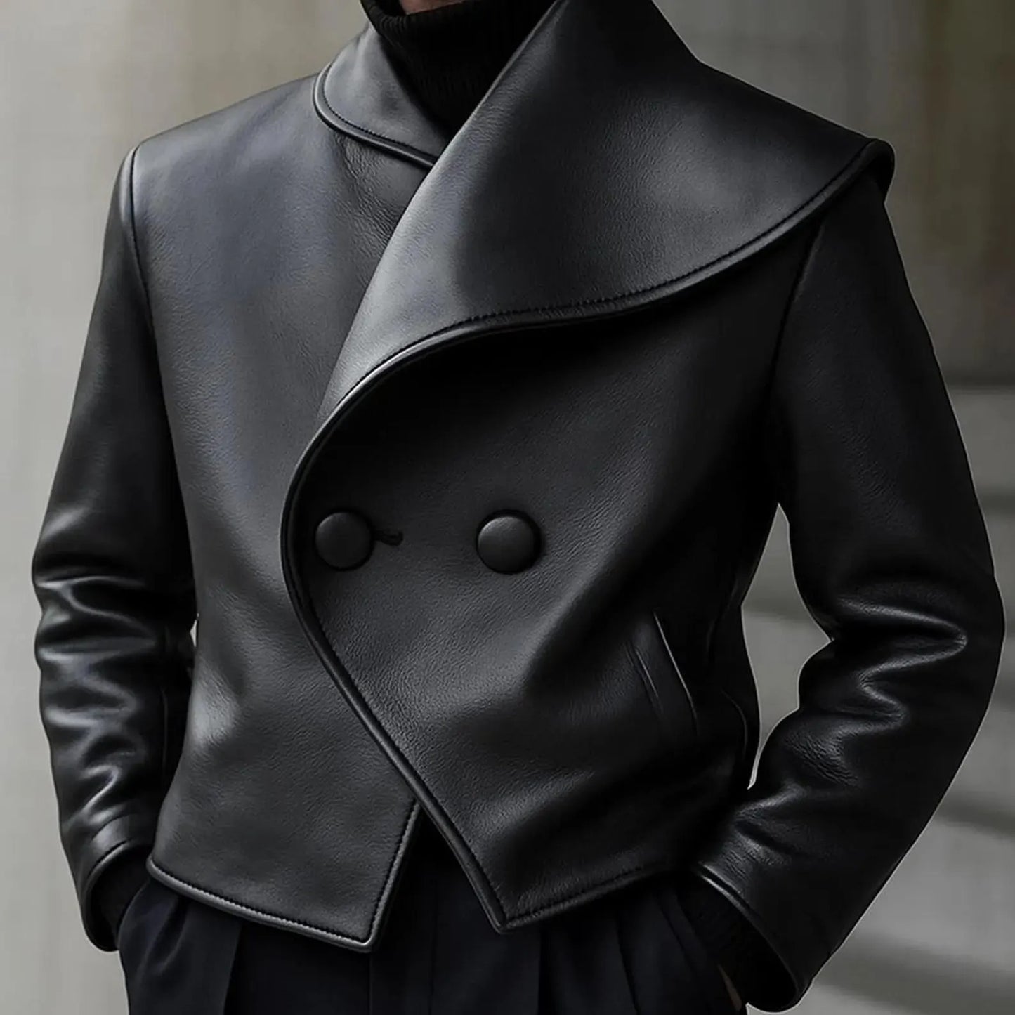 Men Leather Peacoat – Double Breasted Cold Weather Jacket Gift For Him