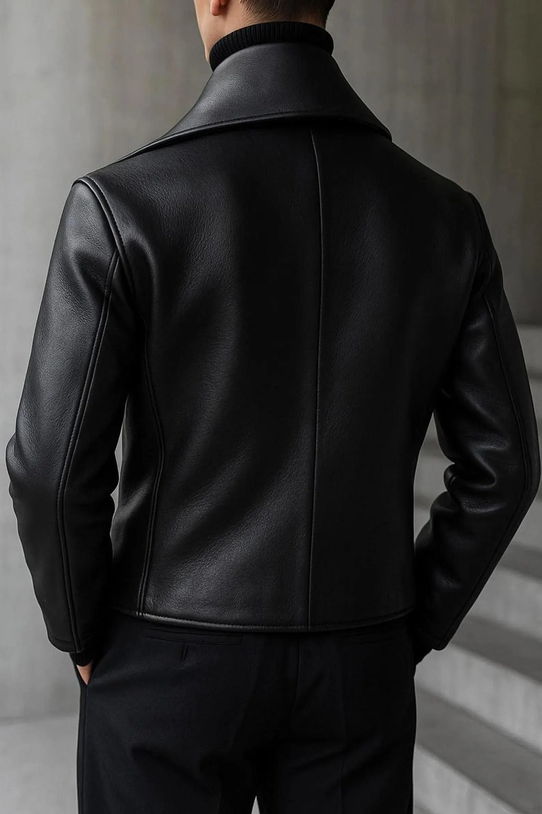 Men Leather Peacoat – Double Breasted Cold Weather Jacket Gift For Him